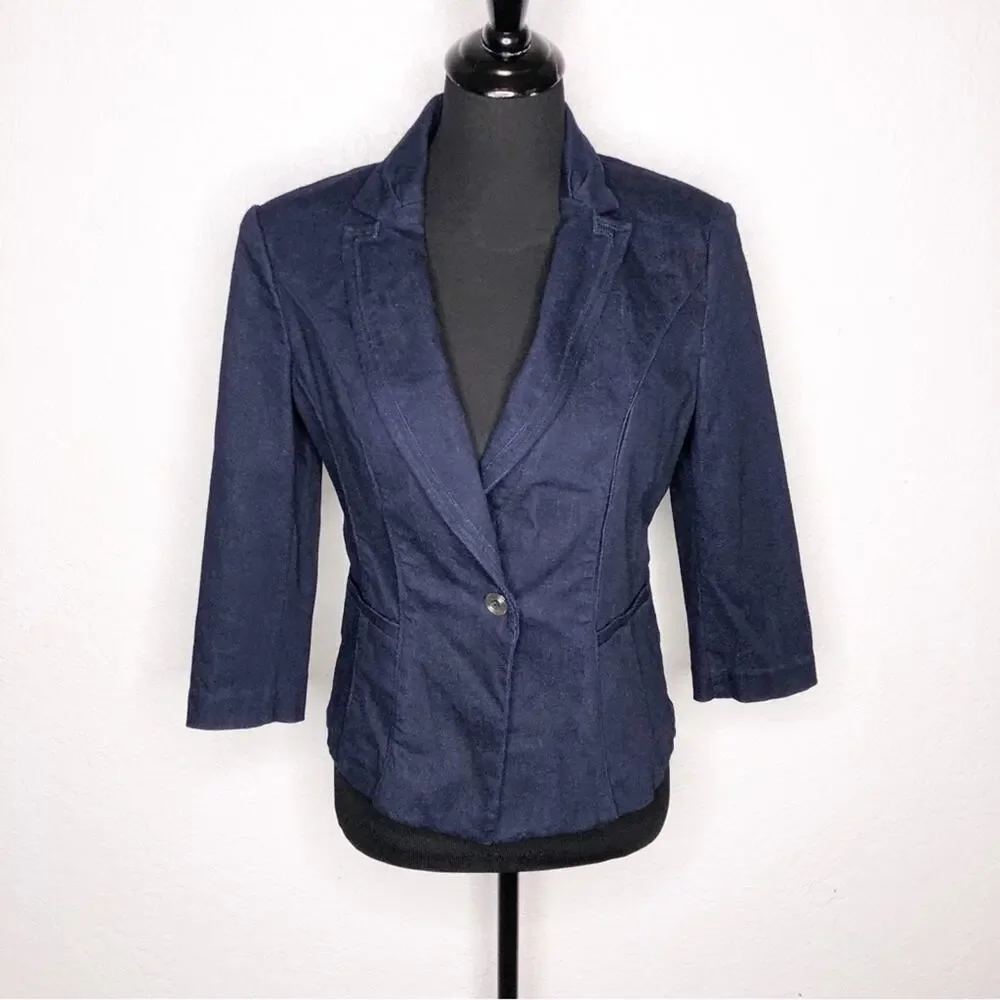 WHBM dark blue denim blazer jacket size 4